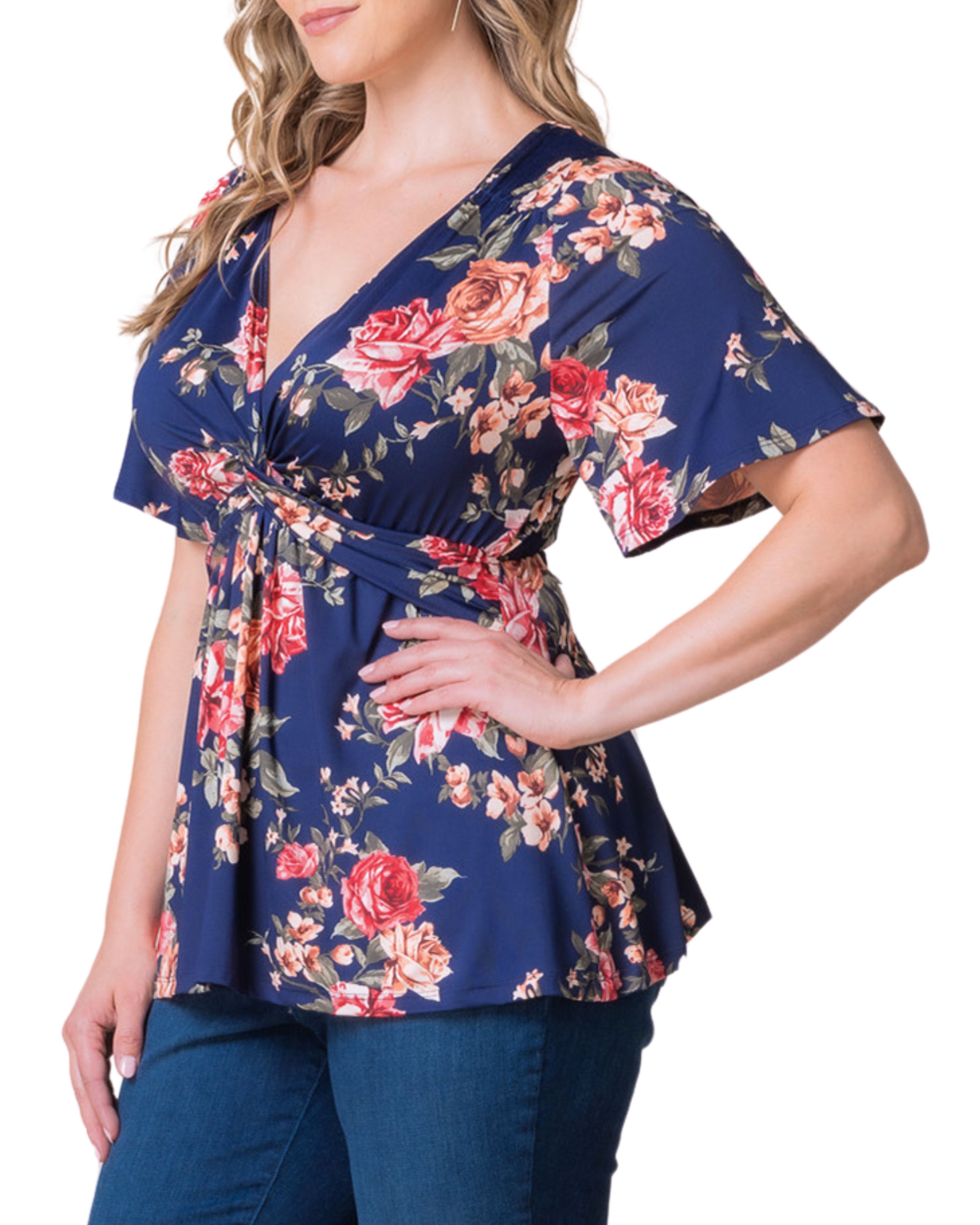 Abby Twist Front Top, COMING UP ROSES / Navy, alternate image number 3