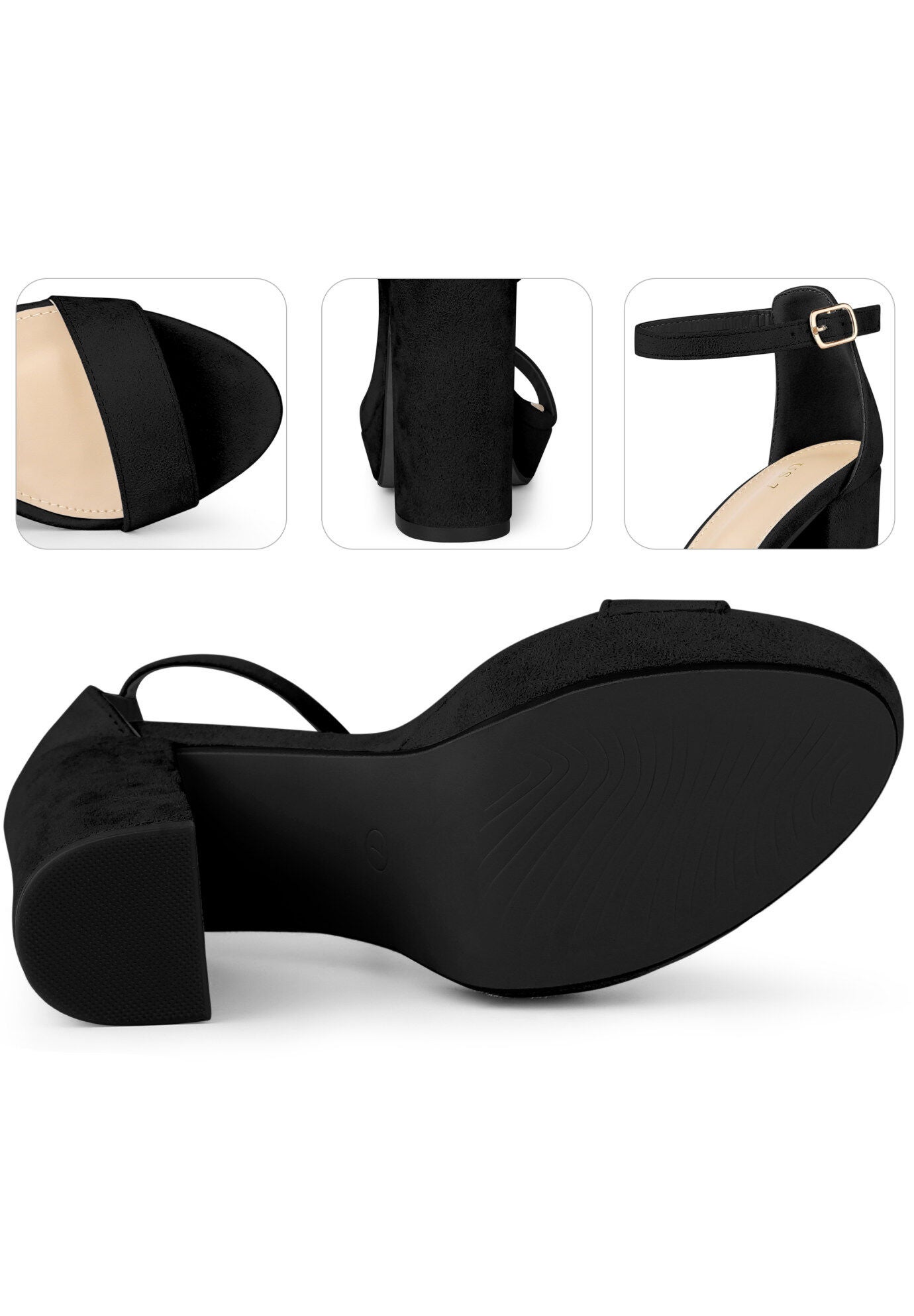 Platform Ankle Buckle Strap Chunky Heel Sandals, Black / Black, alternate image number 2
