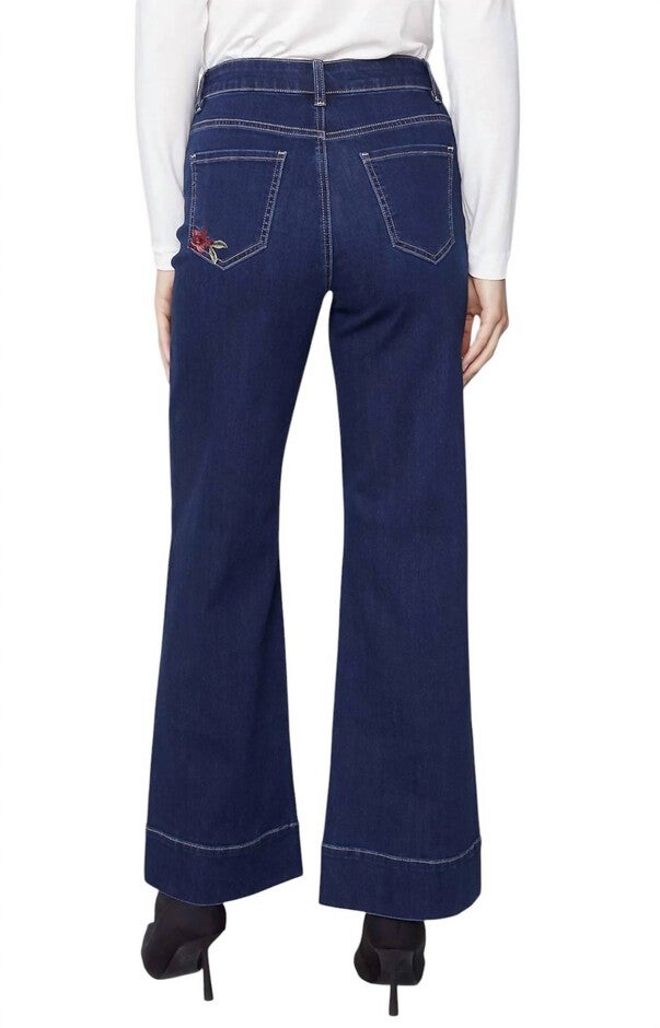EMBROIDERED WIDE LEG JEAN, Indigo / Azure Blue, alternate image number null