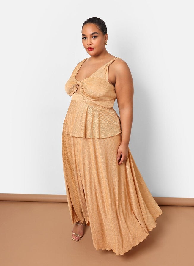 ANAYA PLISSE KEYHOLE PEPLUM TOP, Brown / Brown, alternate image number 4