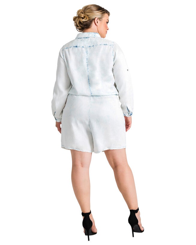 Peggy Bleached Out Tencel Long Sleeved Romper, Blue / Light Wash, alternate image number 1