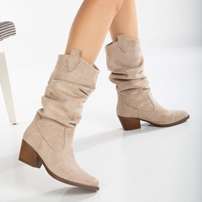 BONNIE - BEIGE SUEDE SLOUCH WESTERN BOOTS, BEIGE / Beige, alternate image number null