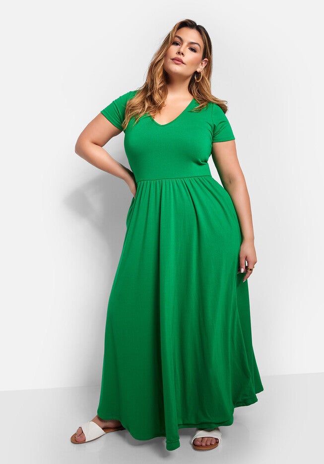 Essential Scoop Neck Maxi Skater Dress, Green / Kelly Green, alternate image number 1