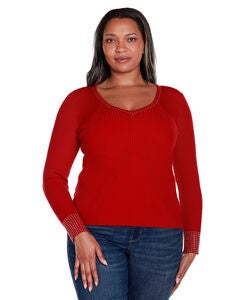 RHINESTONE-TRIM RIBBED SWEATER