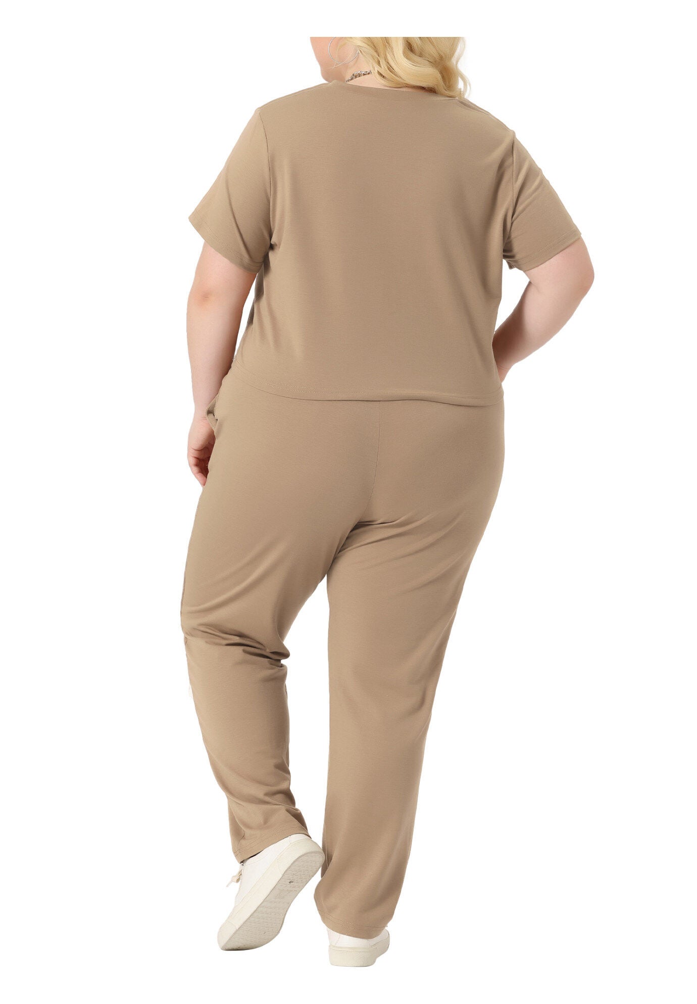 2 Piece Sports Outfit Short Sleeve Sweatshirt with Sweatpants, Khaki / Tan, alternate image number 3