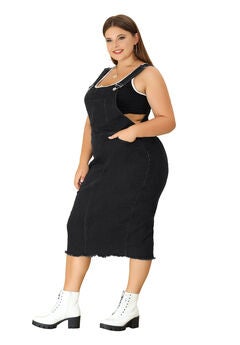 ADJUSTABLE STRAP BACK SLIT DISTRESSED DENIM OVERALL DRESS