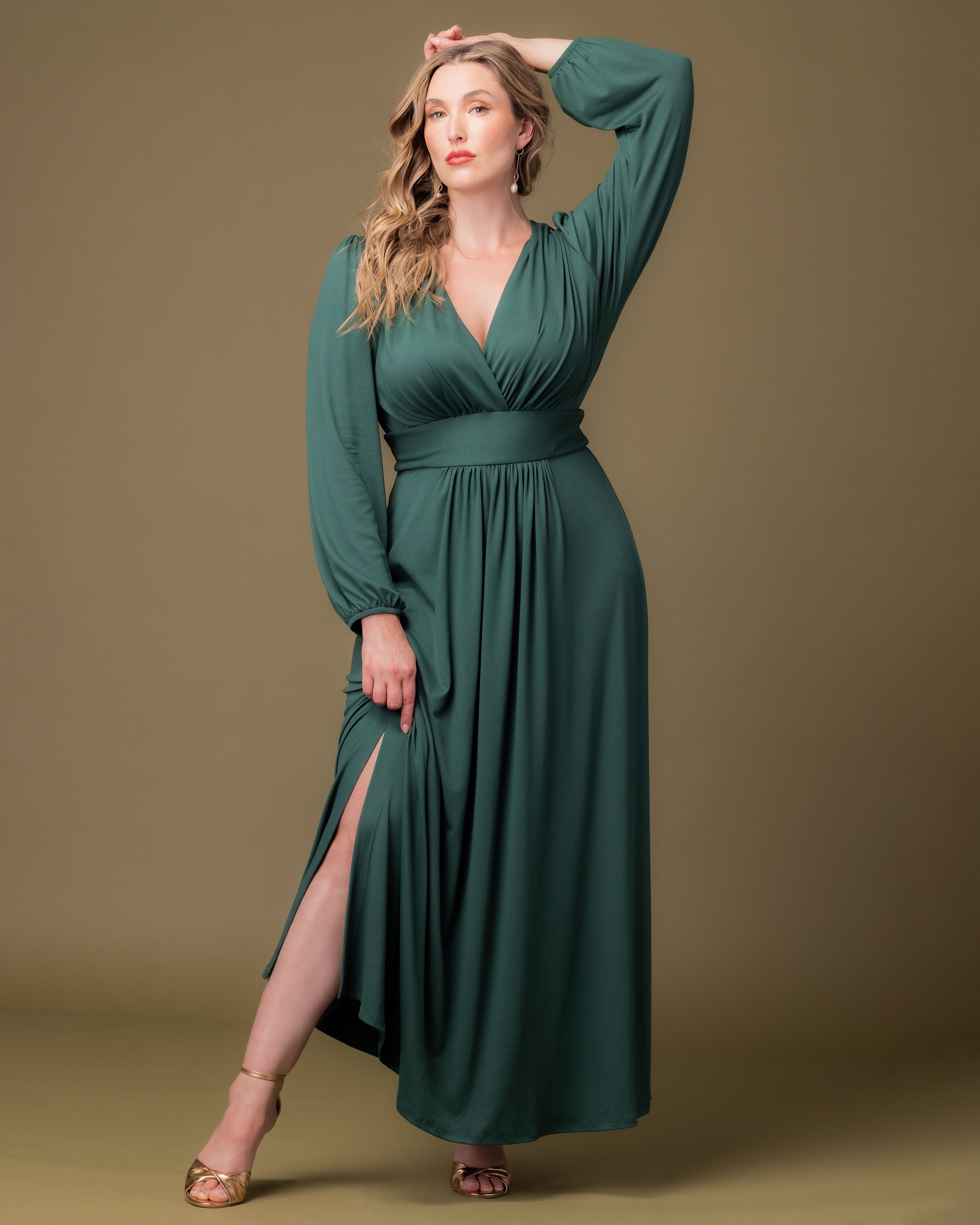 Kelsey Long Sleeve Maxi Dress, HUNTER GREEN / Hunter Green, alternate image number 3