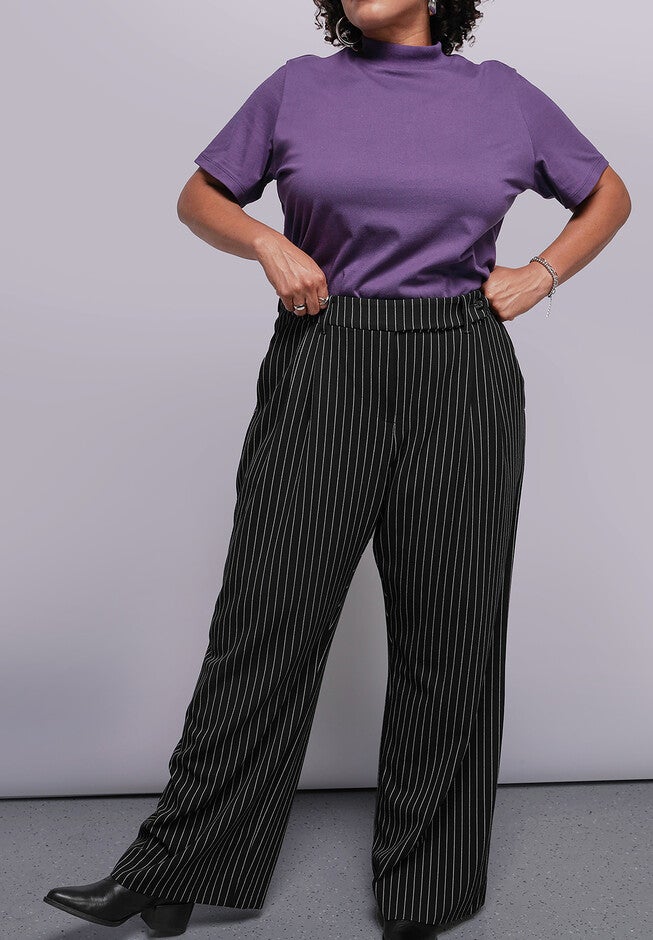 The Empower Pinstripe Wide Leg Trouser, BLACKSTONE / Black, hi-res image number 0