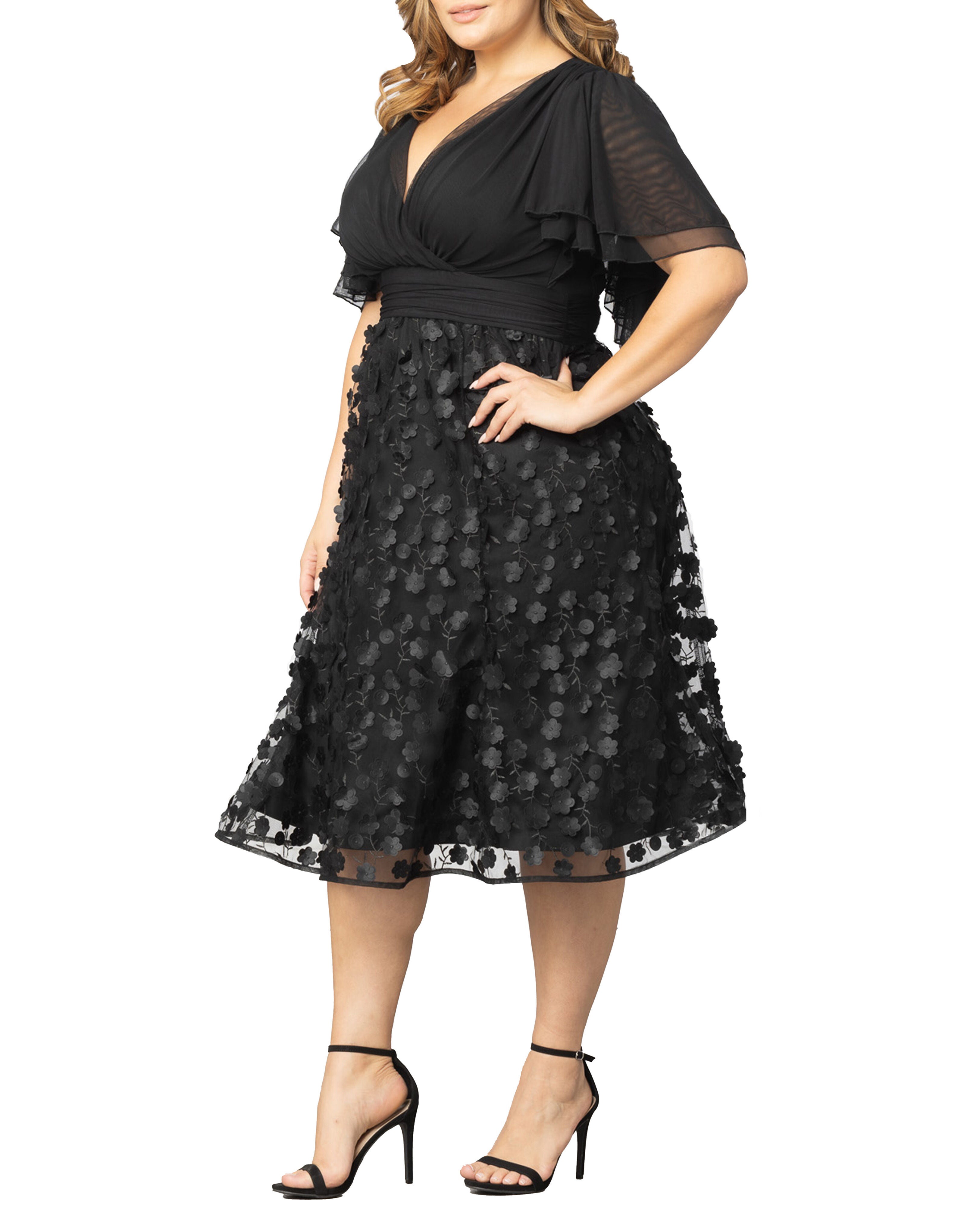 Pretty Petals Mesh Cocktail Dress, ONYX BLOSSOMS / Black, alternate image number 3