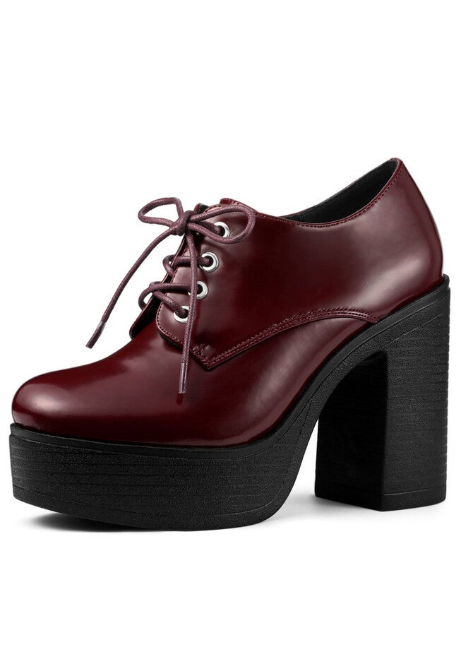 PLATFORM LACE UP CHUNKY HEEL BOOTIES, Burgundy / Burgundy, hi-res image number 0