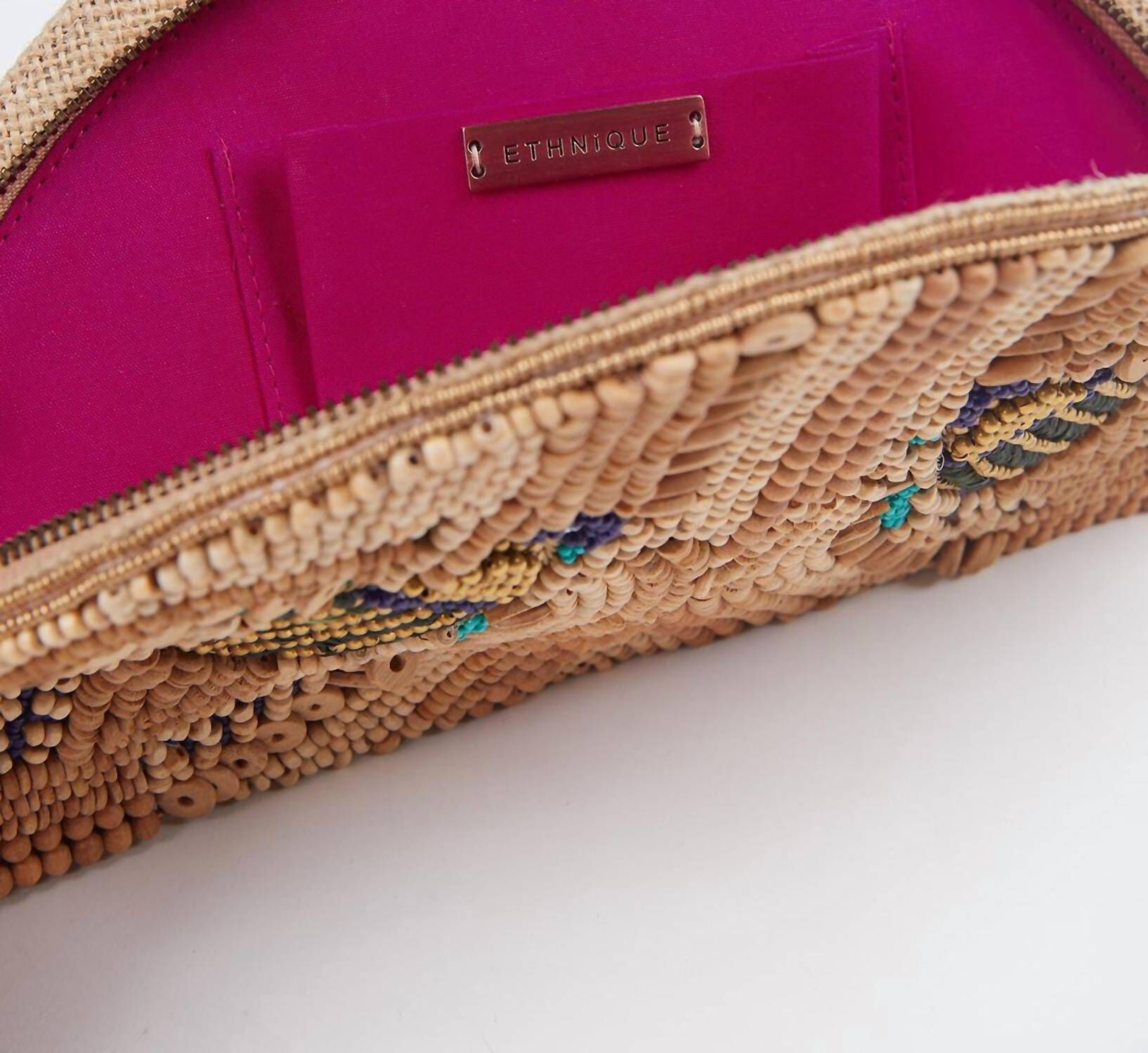 Scara Raffia Beaded Wristlet in Wood, , alternate image number 1