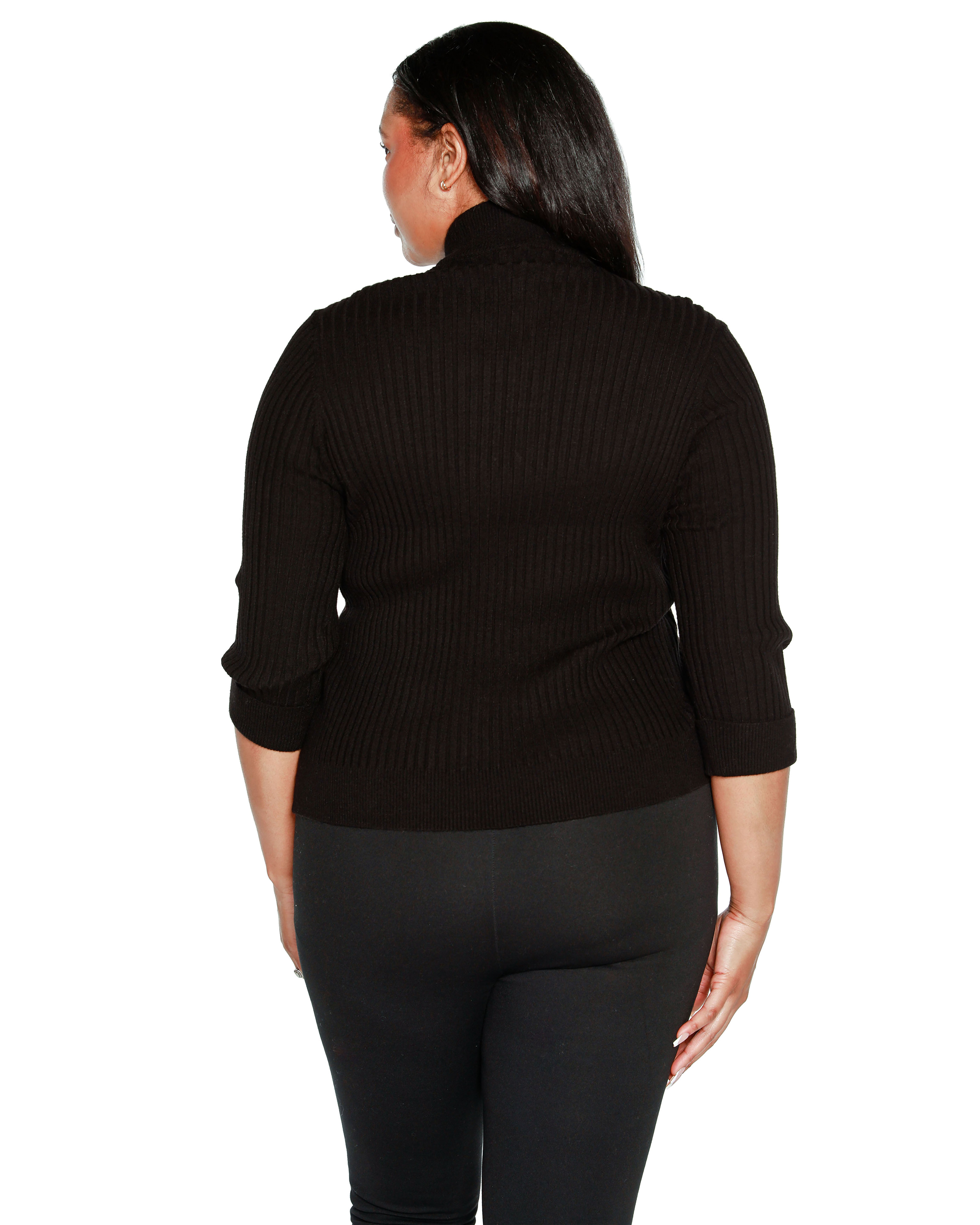 RIBBED QUARTER-ZIP SWEATER, Black / Black, alternate image number 3