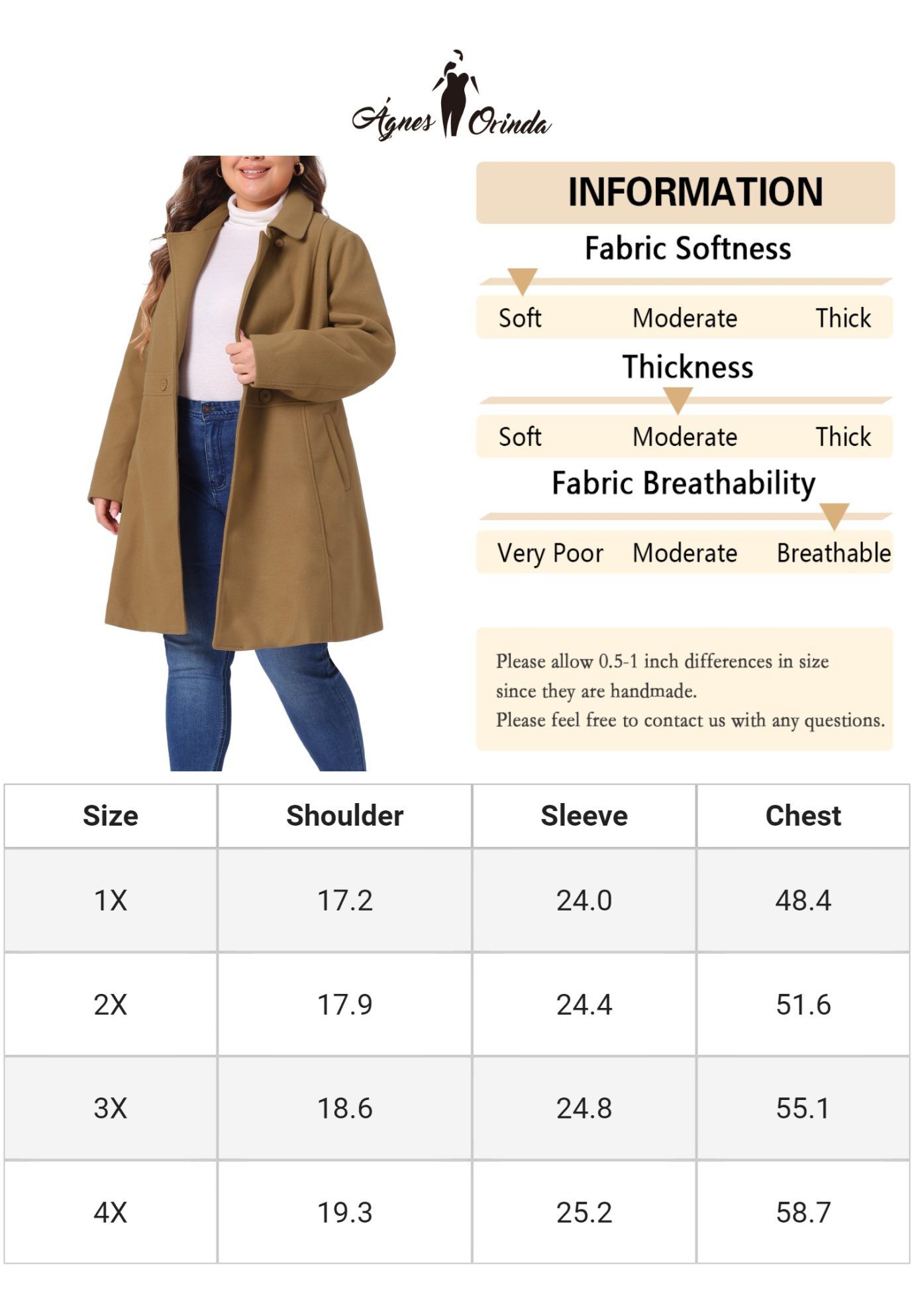 WINTER NOTCHED LAPEL SINGLE BREASTED LONG COAT, Camel / Brown, alternate image number 4