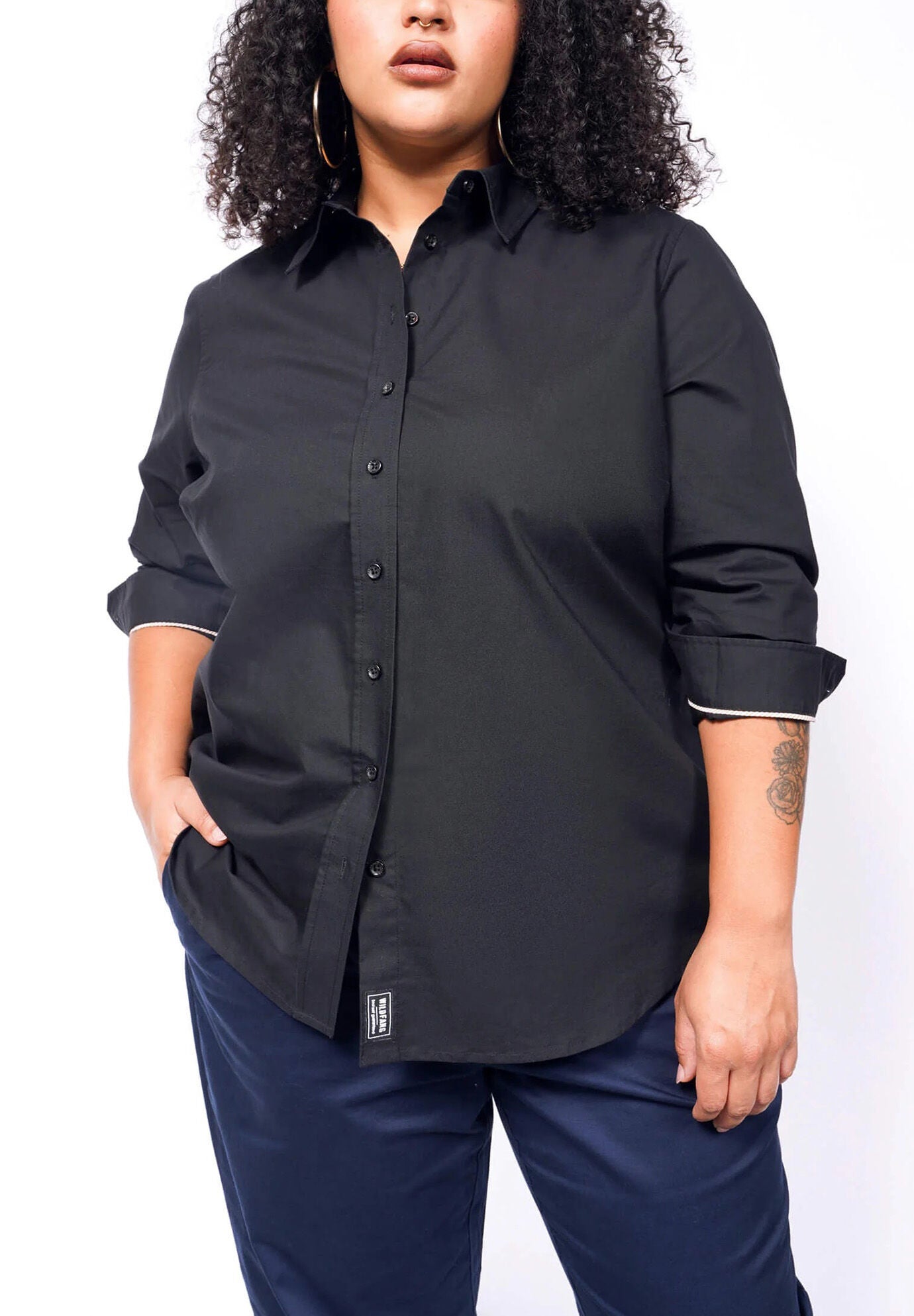 The Essential Long Sleeve Oxford Button Up, Black / Black, hi-res image number 0