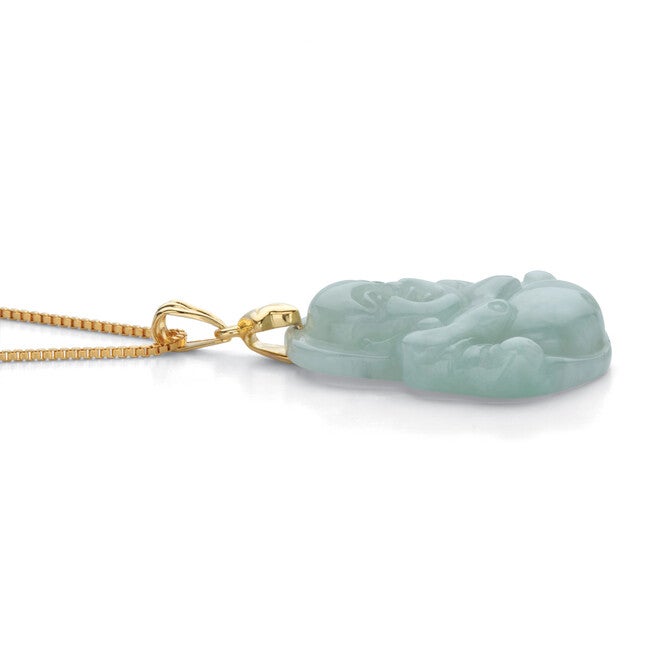Genuine Green Jade 18k Gold-plated Sterling Silver Buddha Pendant Necklace 18 inches, Green / Hunter Green, alternate image number null
