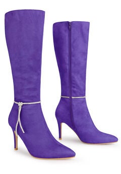 Rhinestone Chain Pointed Toe Stiletto Heels Knee High Boots