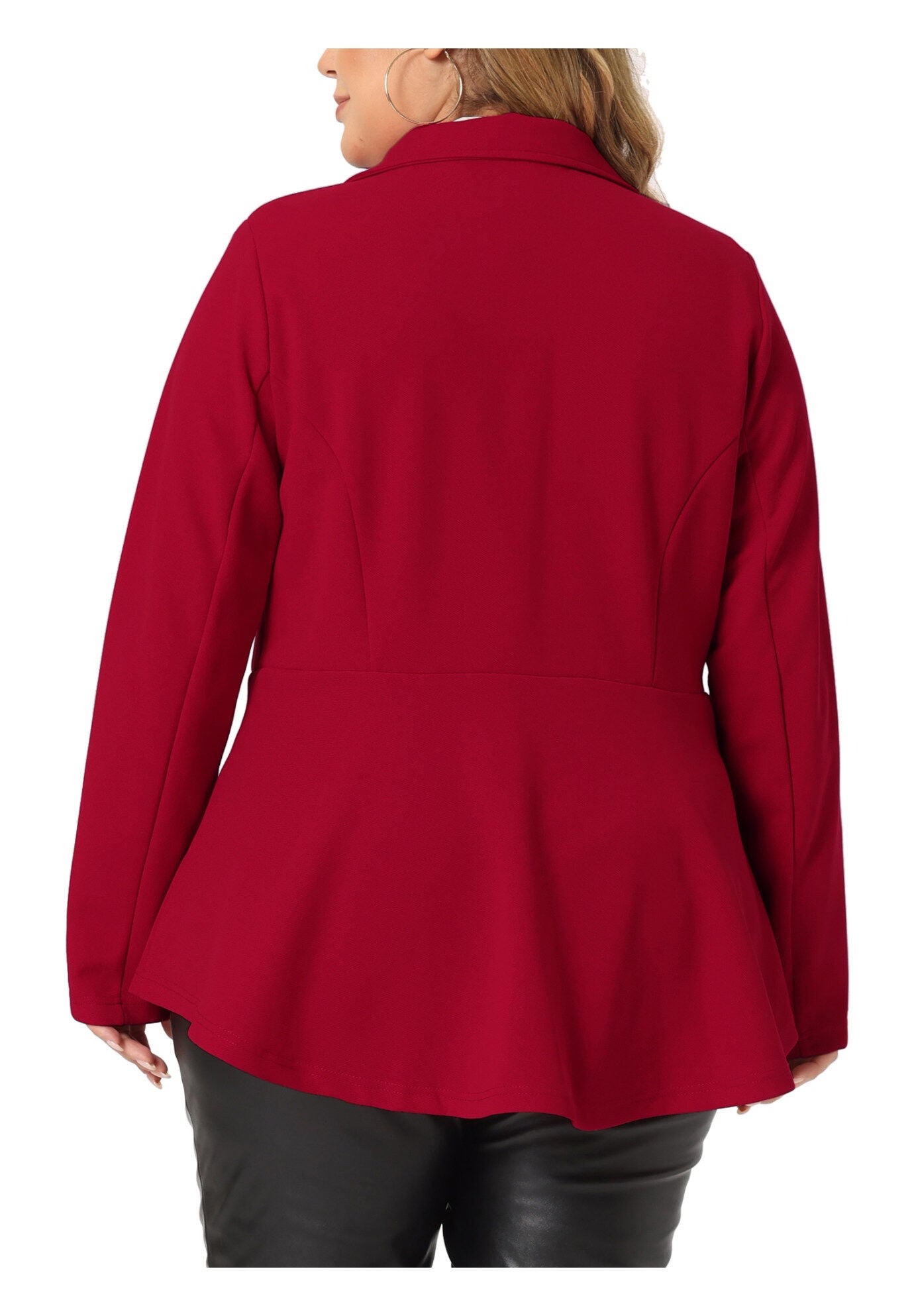 RUFFLE V NECK BUTTON NOTCH PANEL PEPLUM BLAZER, Red / Red, alternate image number 3