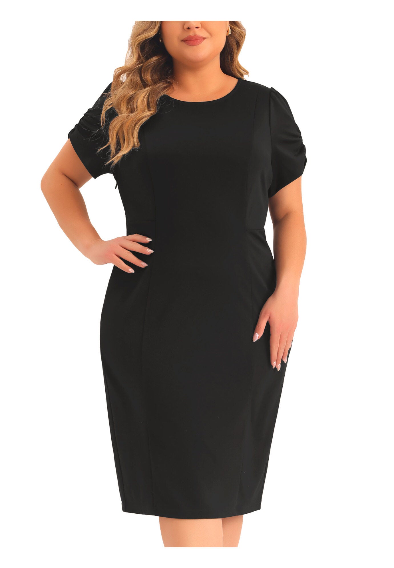 Short Sleeve Above the Knee Sheath Dress, Black / Black, alternate image number 2