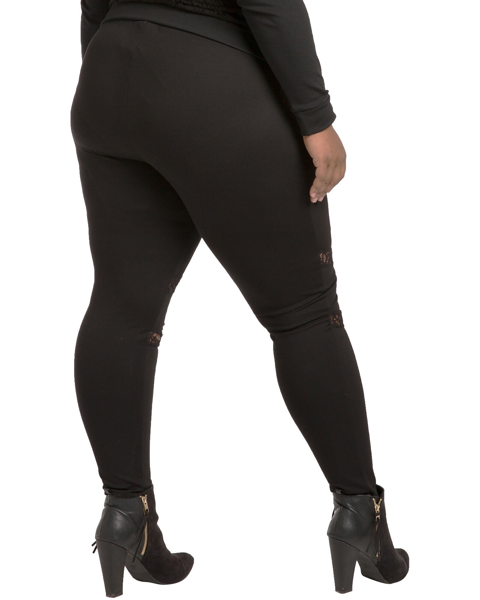 Janet Black Pull On Ponte Leggings with Lace Insert, Black / Black, alternate image number 3