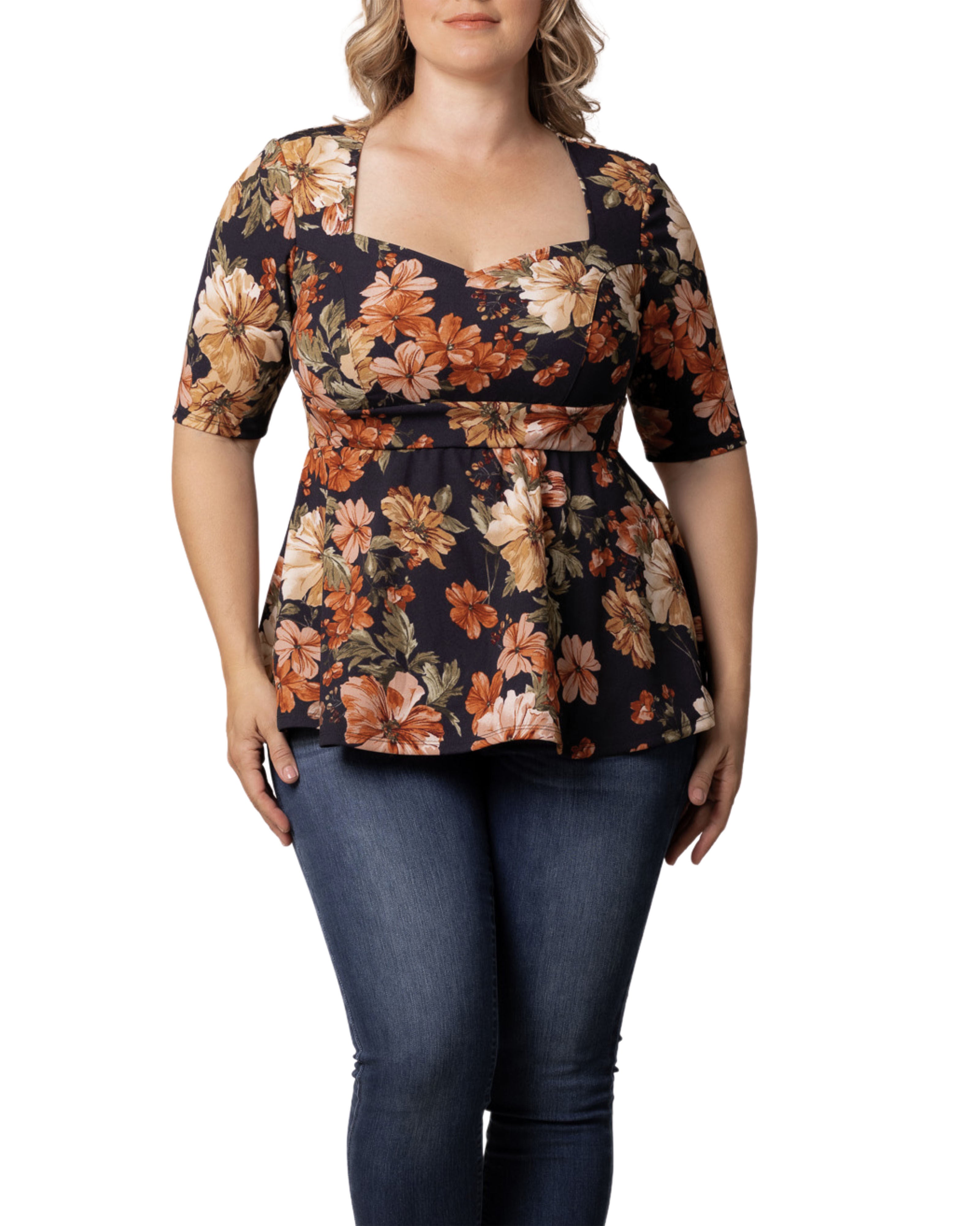 Posh Peplum Top, AUTUMN GARDEN / Orange, hi-res image number 0