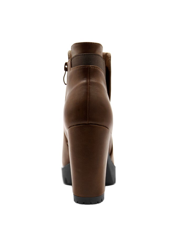 CHUNKY HIGH HEEL PLATFORM ANKLE BOOTIES, Brown / Brown, alternate image number 3