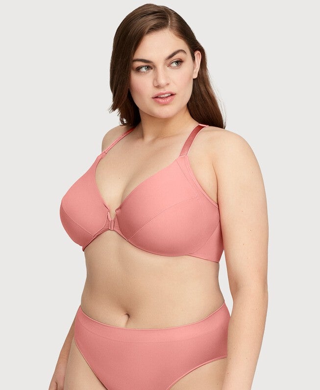 Front-Closure Smoothing WonderWire Bra, Apricot / Pink, alternate image number 2