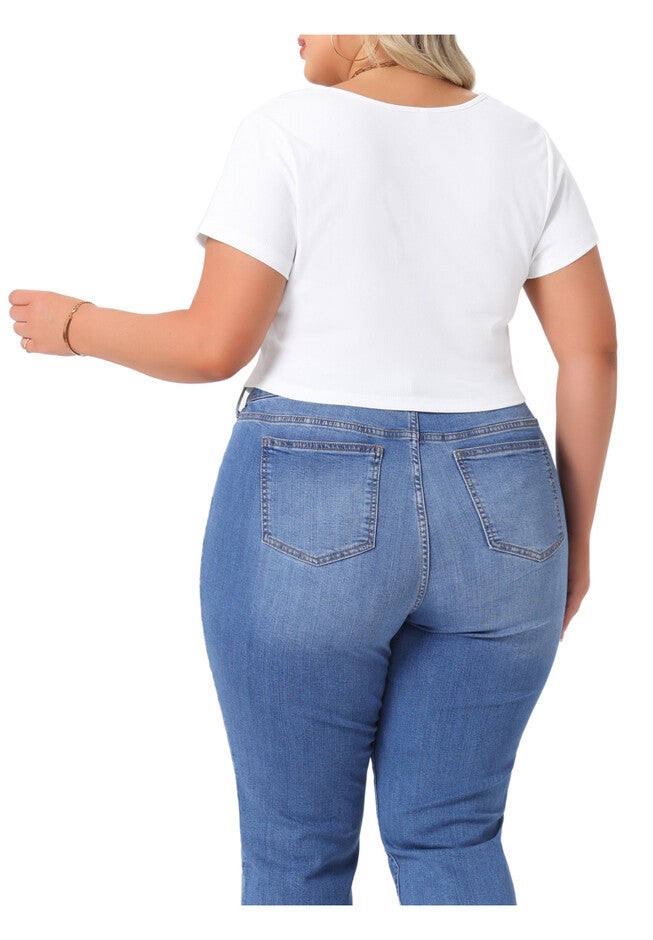 Short Sleeve Square Neck Slim Fitted Crop Top, White / White, alternate image number null