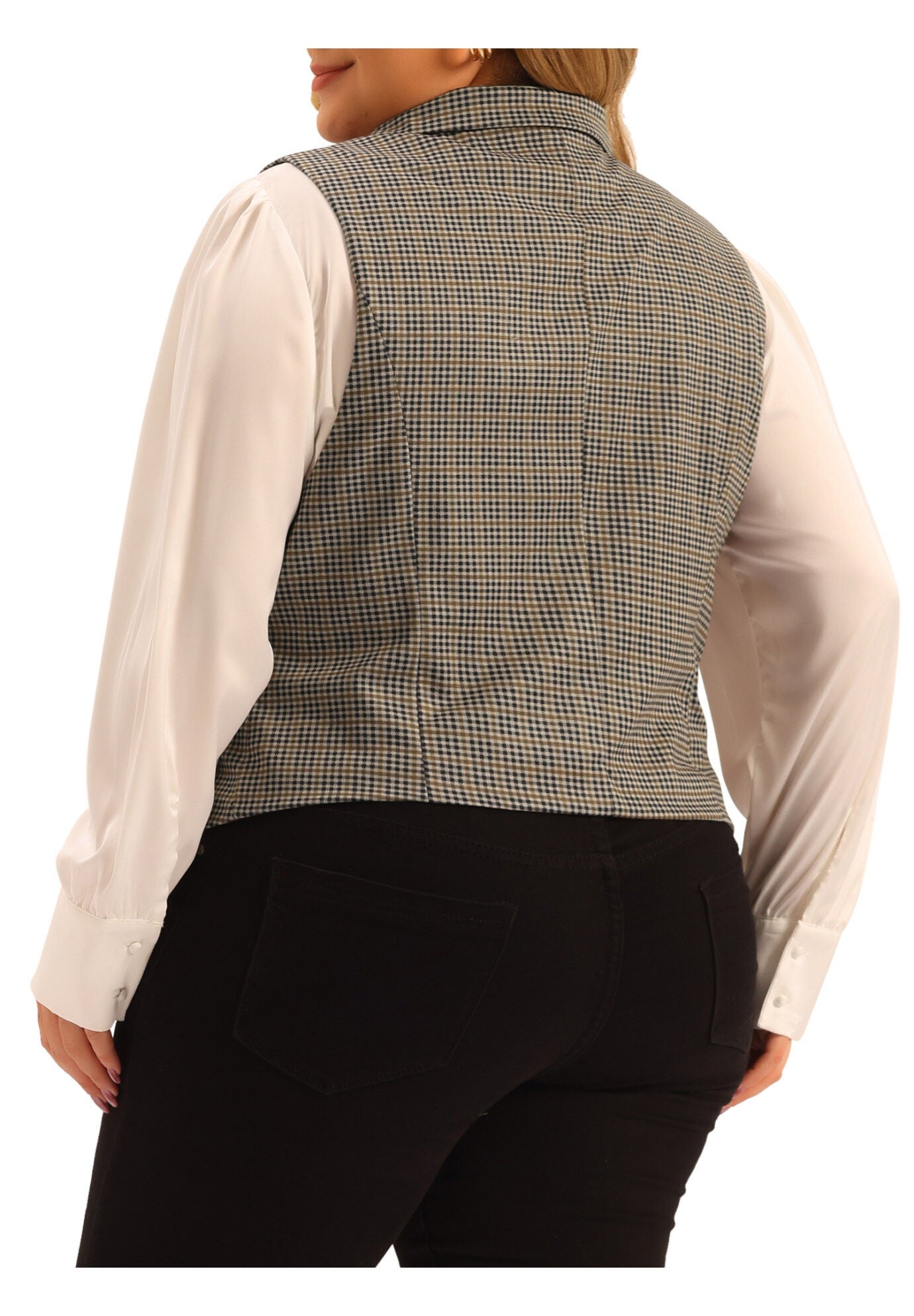 VINTAGE BUTTON STEAMPUNK PLAID WAISTCOAT VEST, Brown / Brown, alternate image number 3