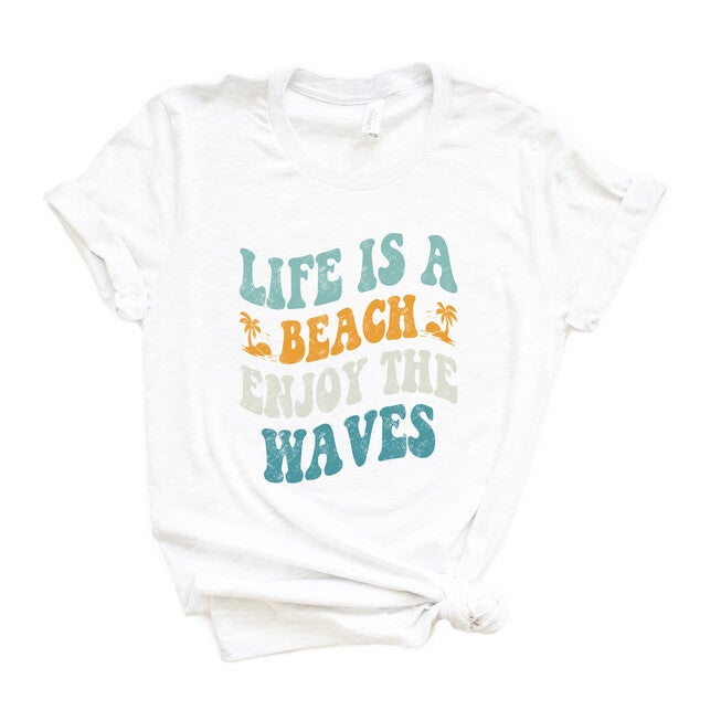 Enjoy The Waves Distressed Short Sleeve Graphic Tee, White / White, hi-res image number null