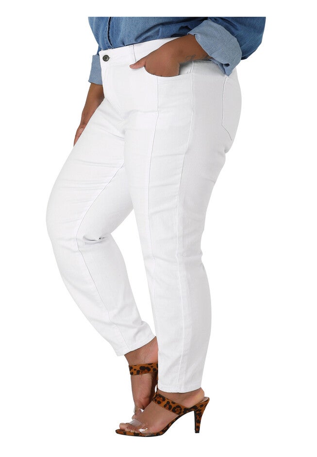 MID RISE STRETCH WASHED SKINNY JEANS DENIM JEGGINGS, White / White, alternate image number 2