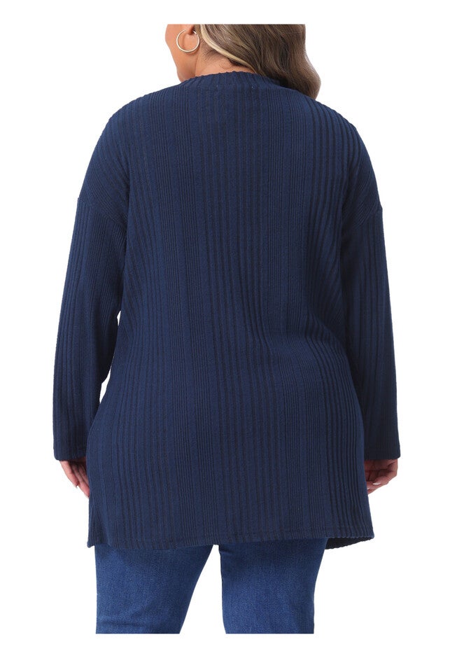 V Neck Long Sleeve Knit Cardigan with Pockets, Navy Blue / Navy, alternate image number 3