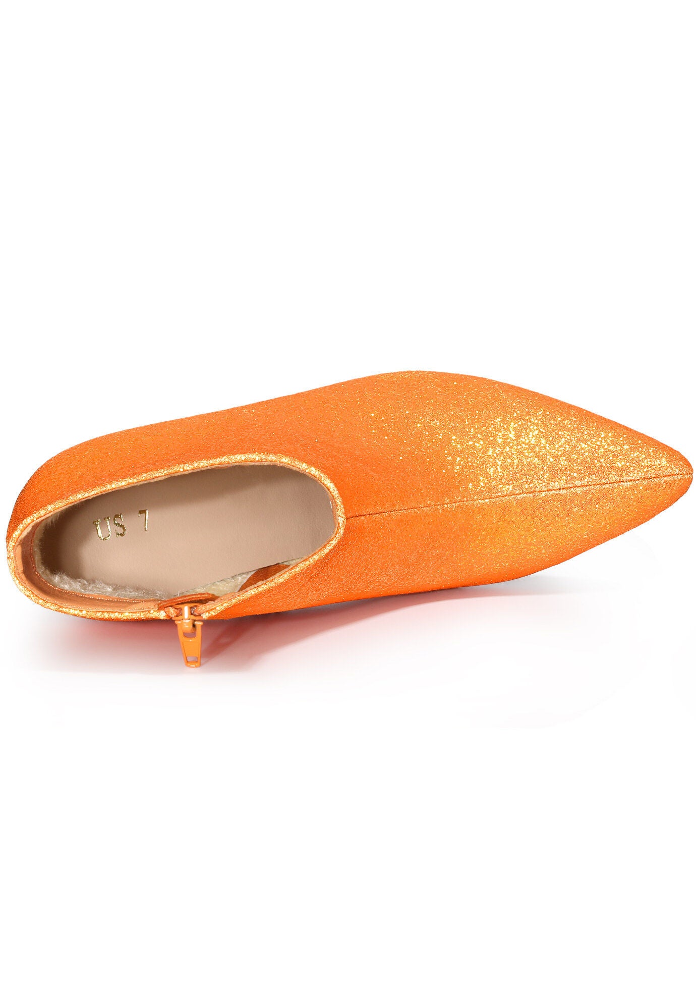 GLITTER POINTED TOE ANKLE BOOTS, Orange / Orange, alternate image number 3