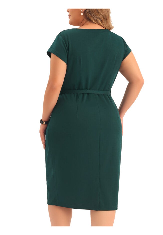 Bodycon Wear to Work Pencil Dress, Dark Green / Forest Green, alternate image number 3