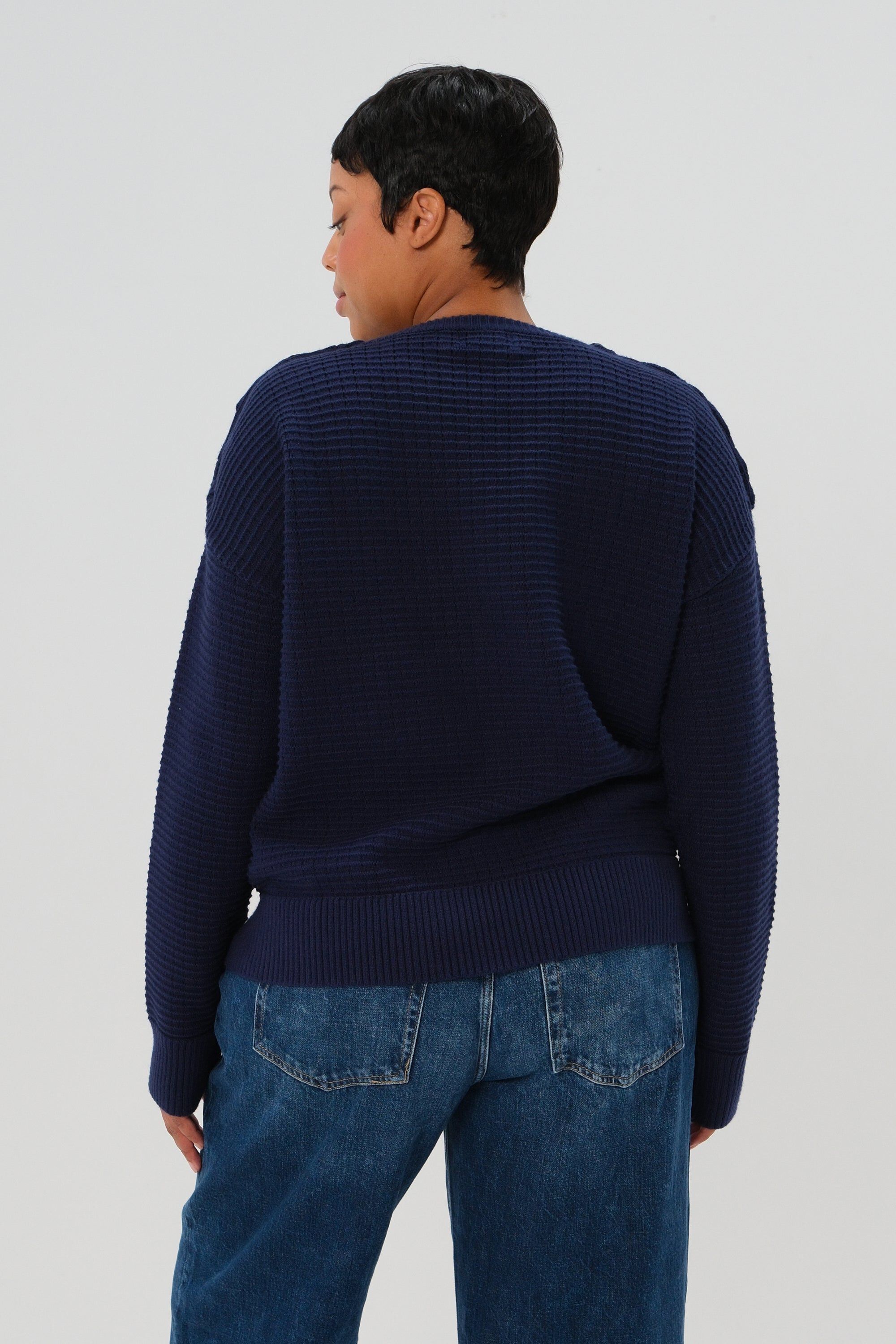 Women&#39;s Maternity & Nursing Sweater with Button Detail & Hidden Thumbhole Feature, Navy Blue / Navy, alternate image number 3