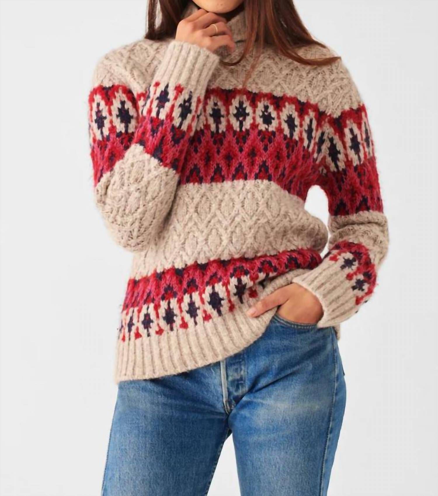 FROST FAIRISLE TURTLENECK SWEATER IN FESTIVE POP, Festive Pop / Beige, alternate image number 1