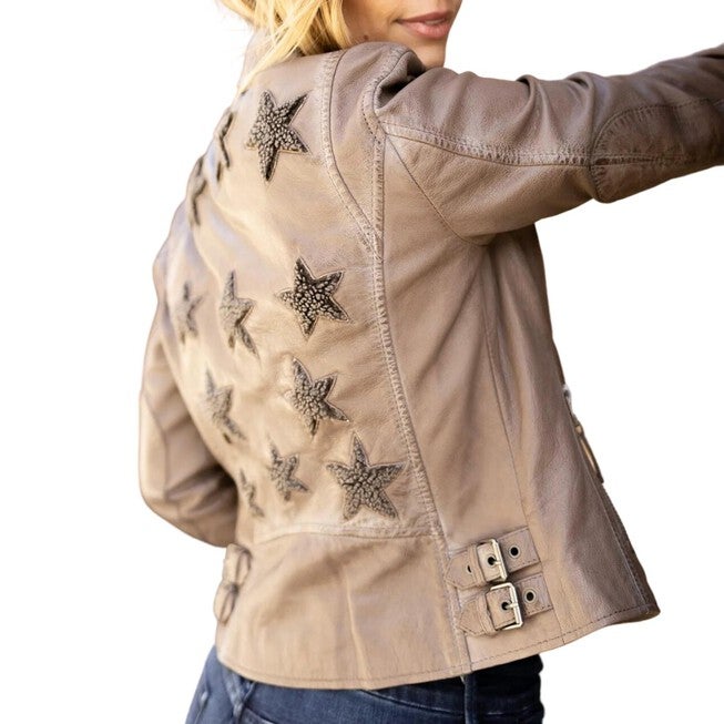 CHRISTY RF LEATHER JACKET, Taupe / Beige, alternate image number null