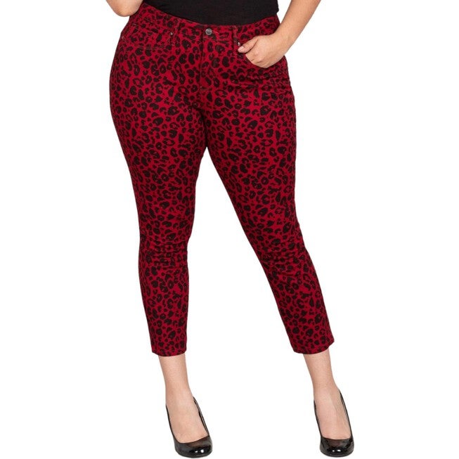 LEOPARD PRINT JEANS, Red / Red, hi-res image number null