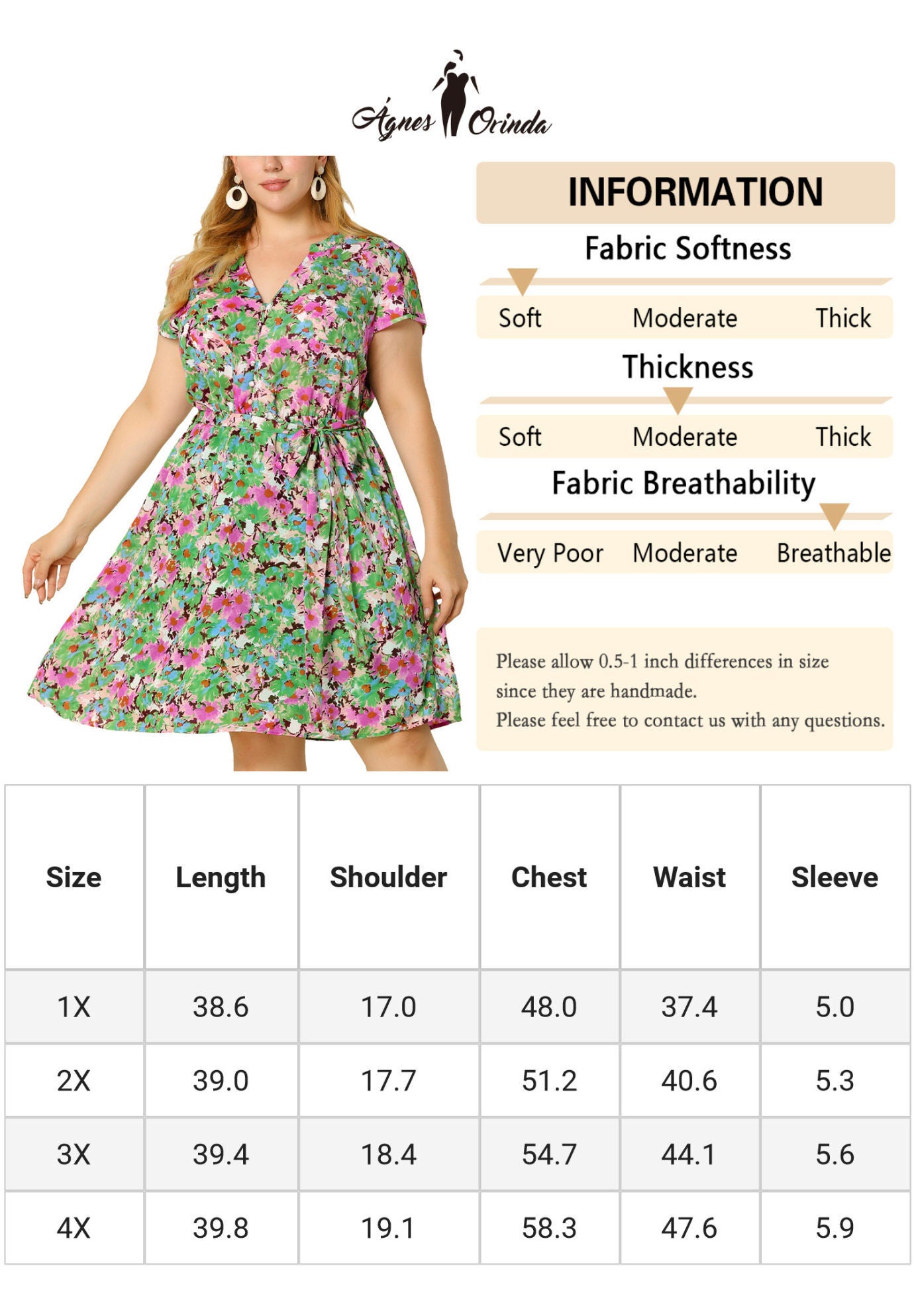 V Neck Belted Summer Floral Dress, Olive Green / Olive Green, alternate image number 4