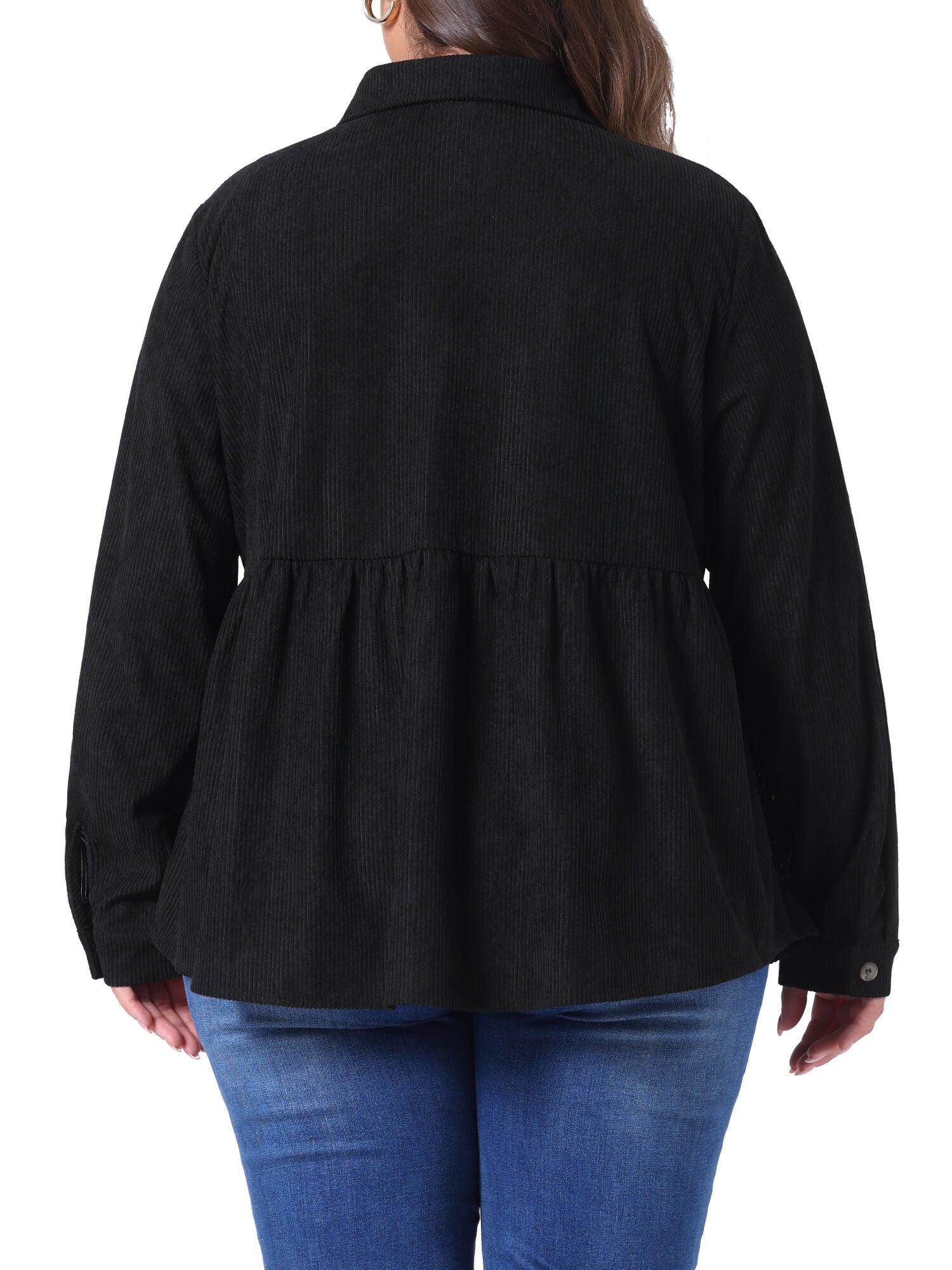 Peplum Button Down with Pockets Corduroy Shirt, Black / Black, alternate image number 3