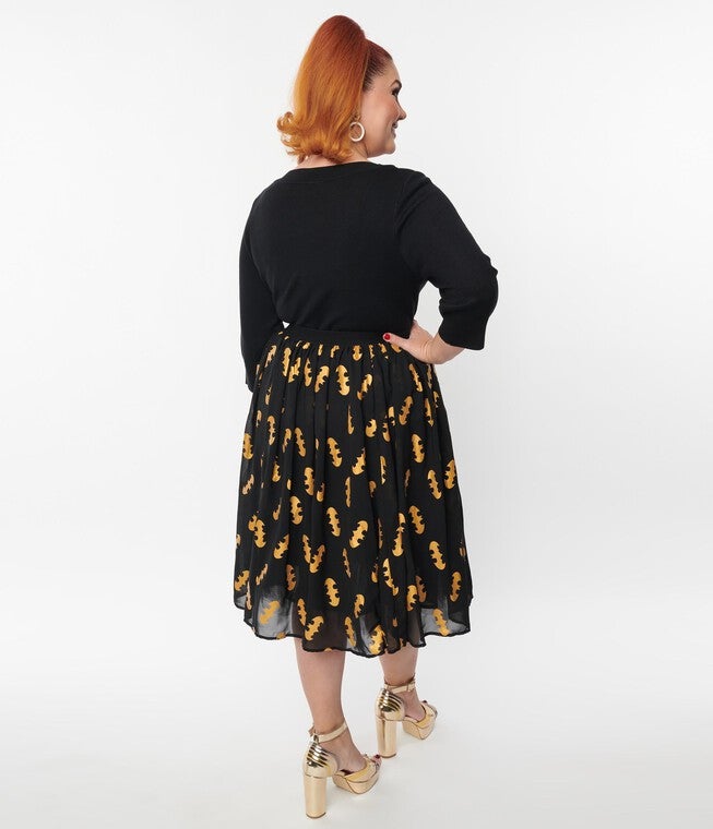 DC Comics x Unique Vintage Batgirl Logo Tulle Hilty Skirt, Black Metallic / Black, alternate image number 1