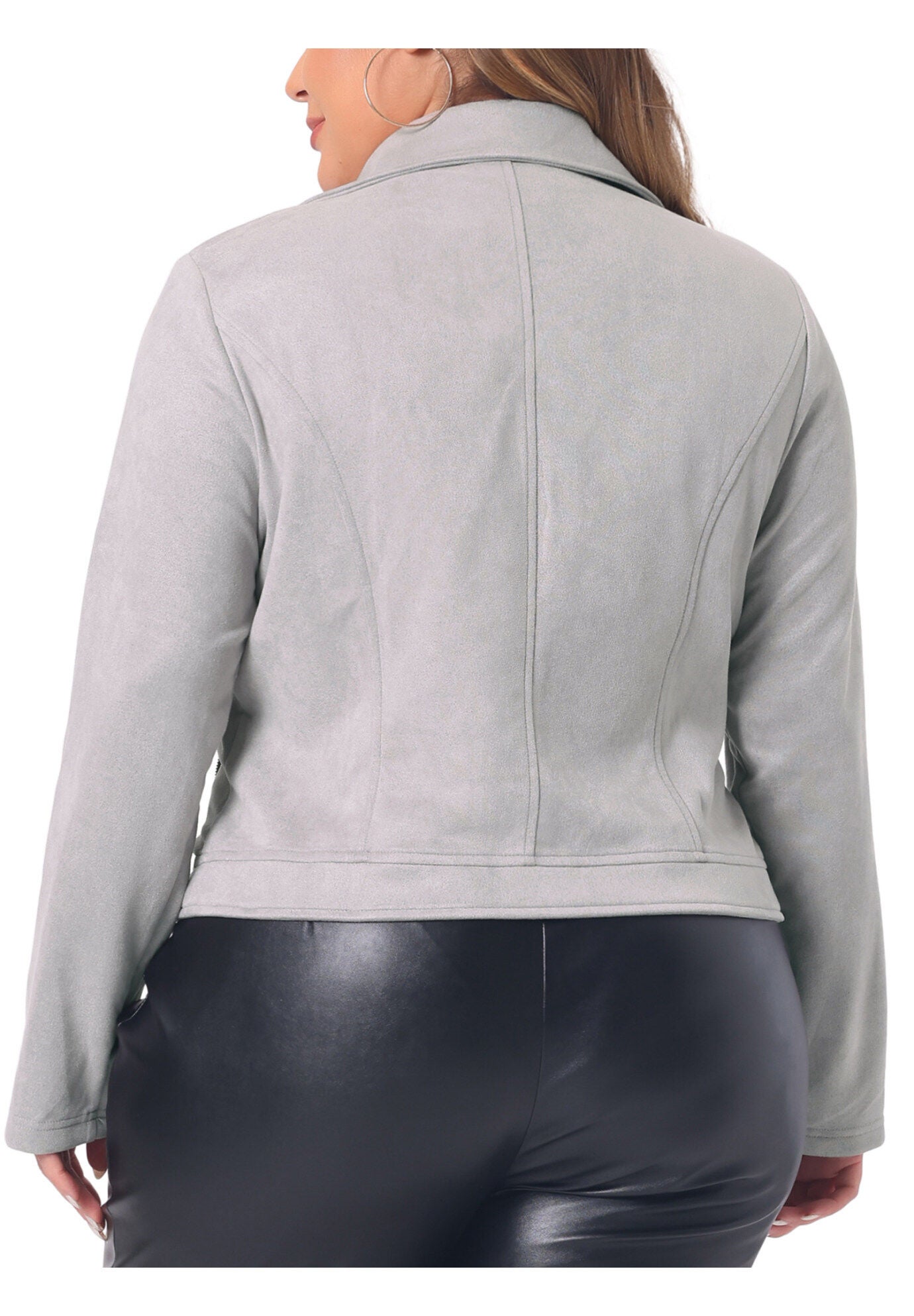 CROPPED MOTO BIKER ZIP UP FAUX LEATHER SUEDE JACKET, Grey / Cool Gray, alternate image number 3