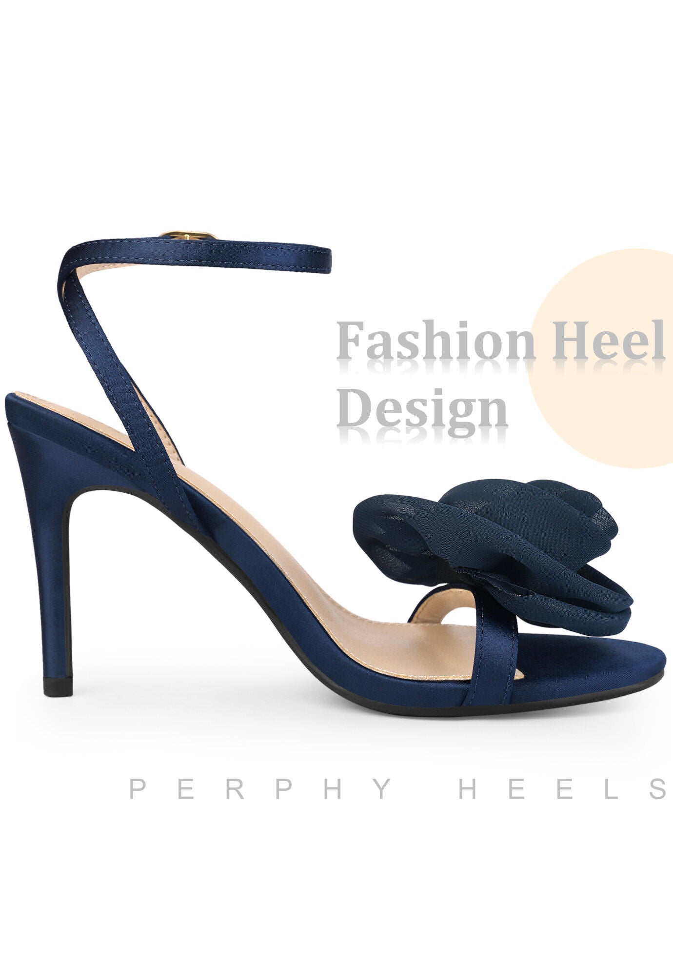 Flower Stiletto High Heels Sandals, Navy Blue / Navy, hi-res image number 0