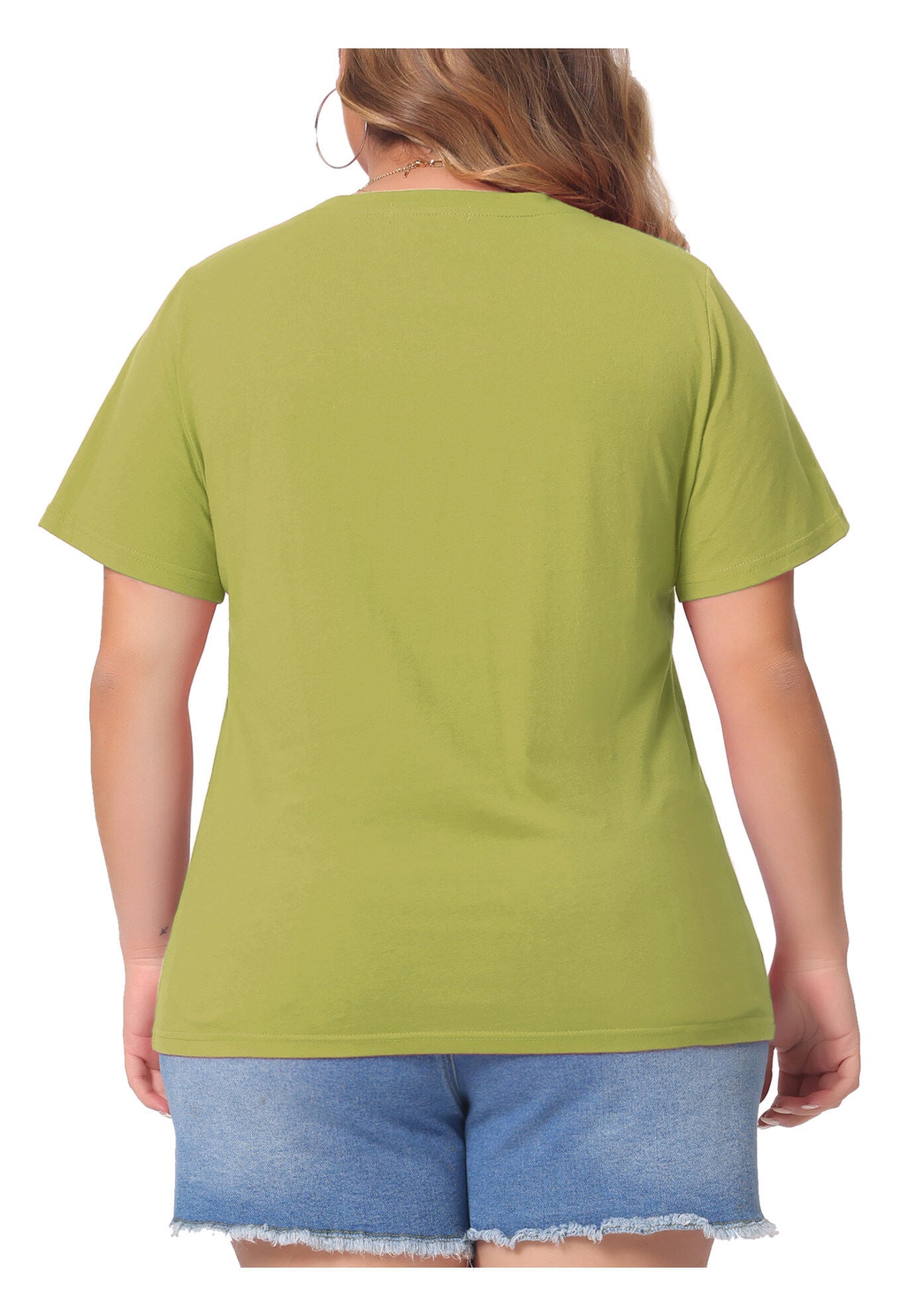Short Sleeve V Neck Basic T-Shirt Top, Olive Green / Olive Green, alternate image number 3