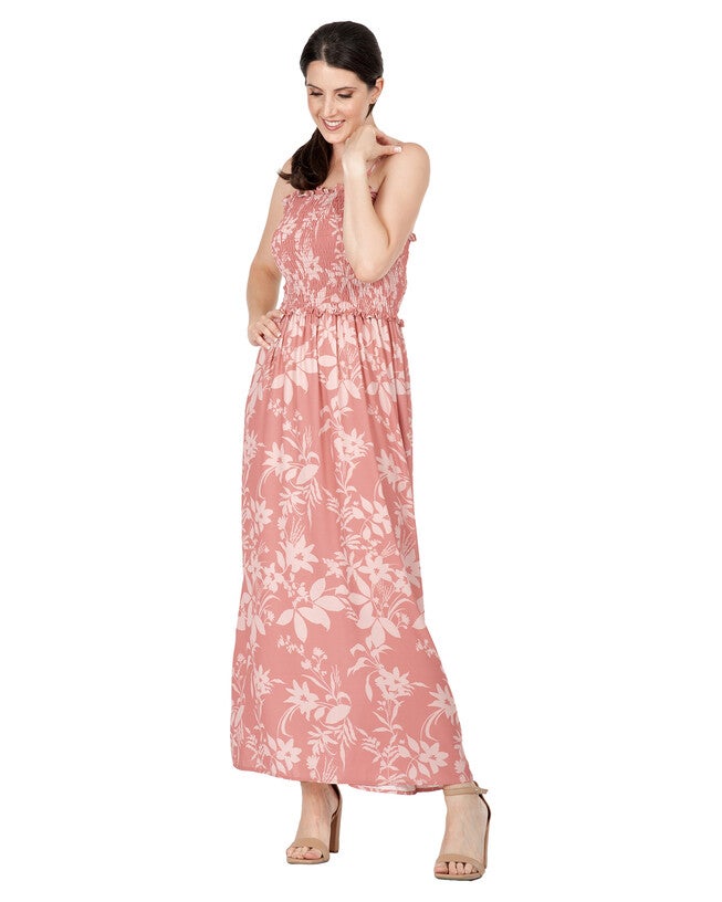 Layla Women's Spaghetti Strap Smocked Bodice Maxi Dress, Floral / Pink, alternate image number 2