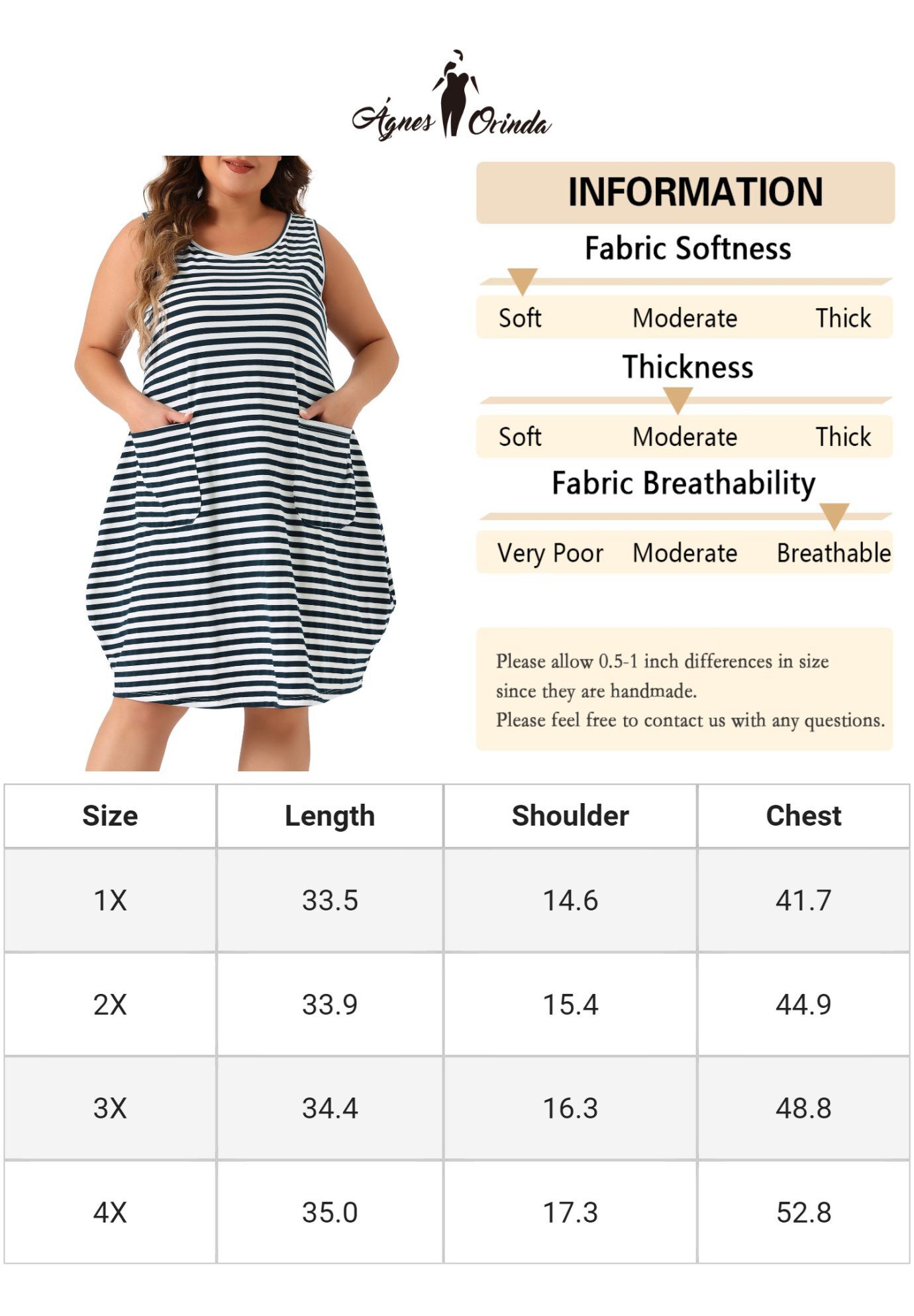 Sleeveless Pajama Sleepdress with Pockets, Navy Blue / Navy, alternate image number 4