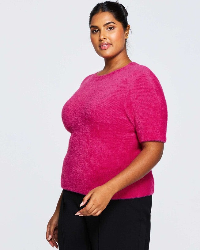 Nora Fuzzy Short Sleeved Knit, , alternate image number null