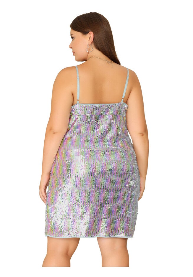 Glitter Sequin Cami Spaghetti Strap Mini Party Dress, Silver / Silver, alternate image number null
