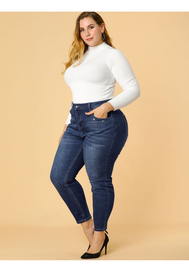 MID RISE STRETCHY WASHED SKINNY DENIM JEANS, Blue / Light Blue, alternate image number 1