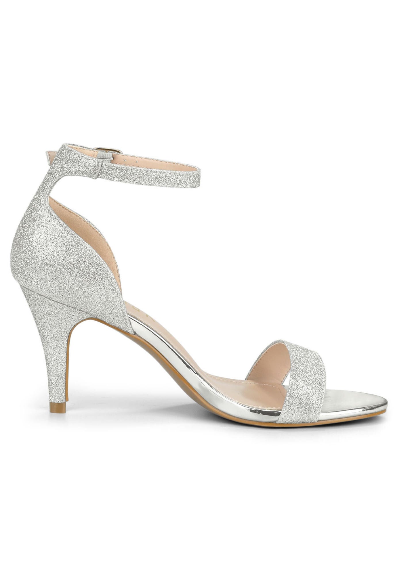 Glitter Ankle Strap Stiletto Heel Sandals, Silver / Silver, hi-res image number 0