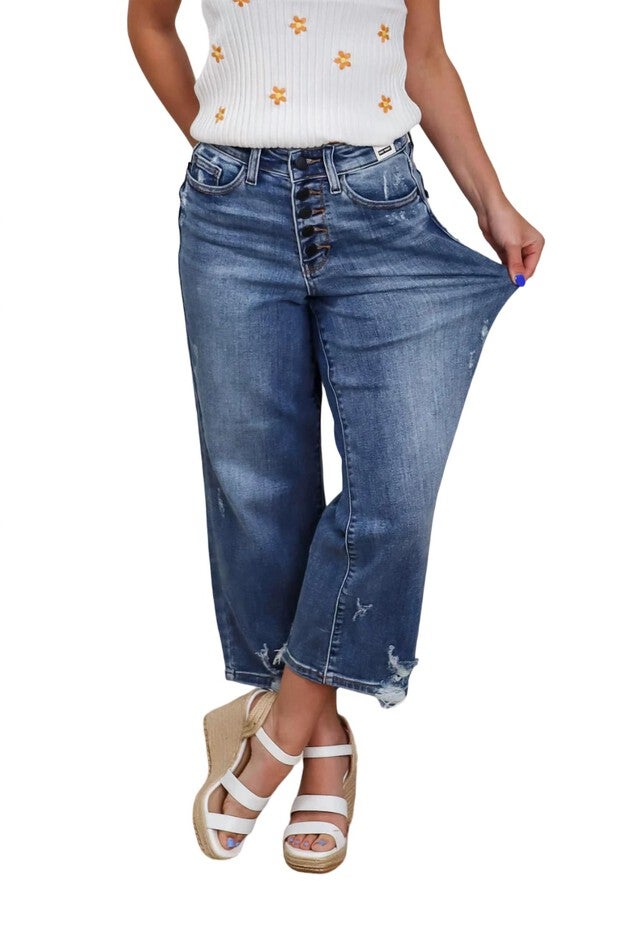WIDE LEG CROPPED JEANS IN BLUE, Blue / Medium Wash, alternate image number 1